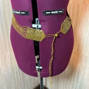 Elegant Vintage Artisan Gold Beaded Belt Adjustable Unique Fancy